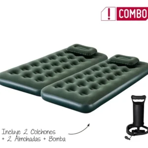 D_NQ_NP_2X_895315-MCO85939680793_062025-F Combo 2 Colchones Inflables Junior + 2 Almohadas + Bomba Verde